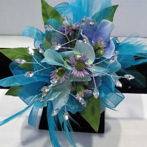 blue wrist corsage