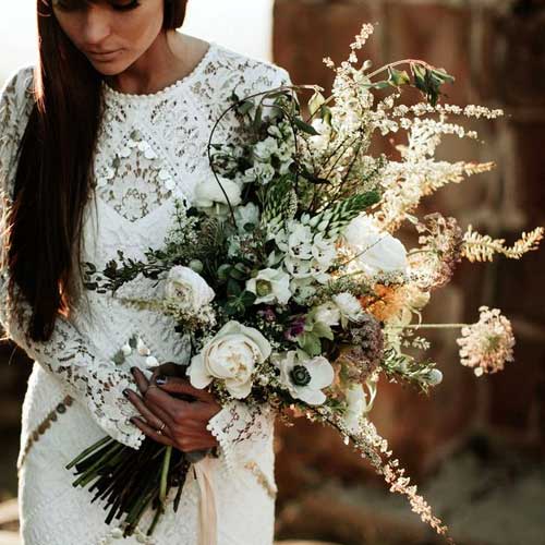 boho style bridal arm bouquet