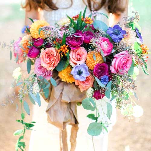 colorful boho style bridal bouquet