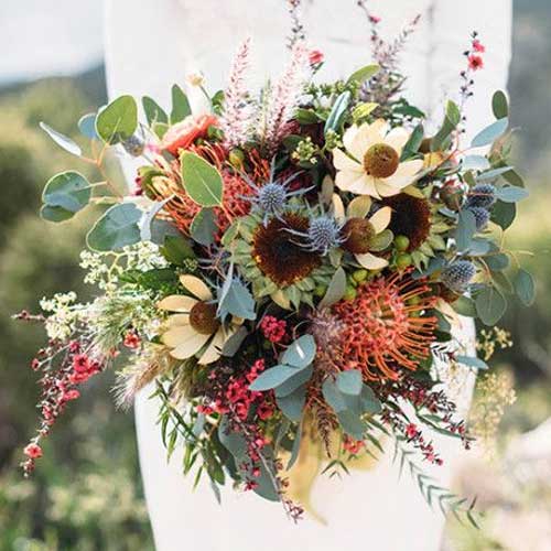 wedding bouquet with sunflowers