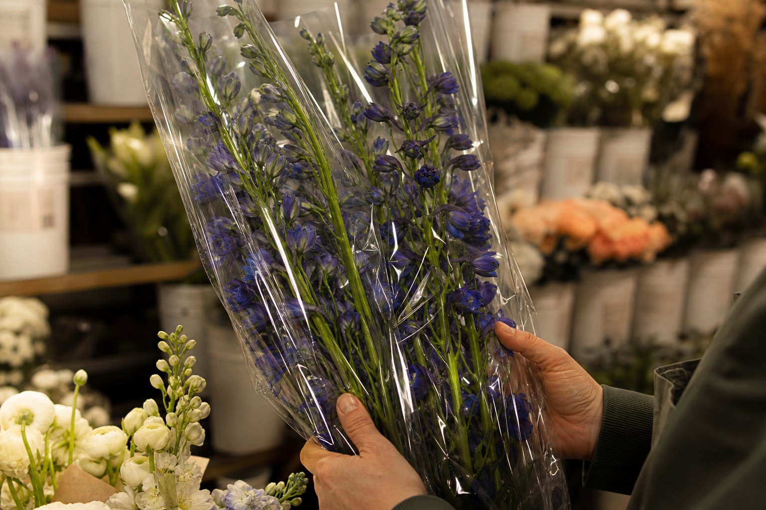 tired delphinium bunch