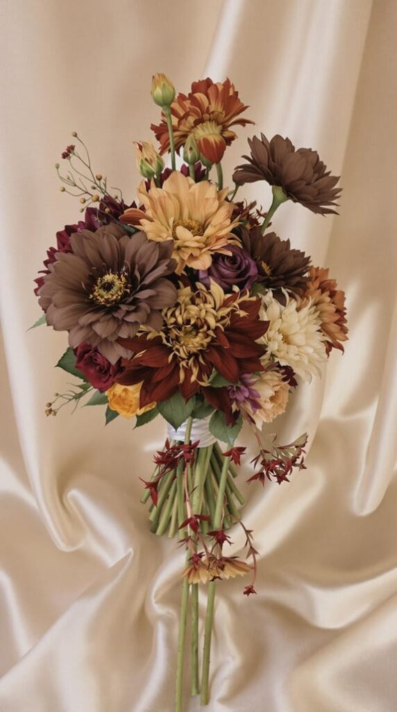 brown wedding blooms trend hkf57