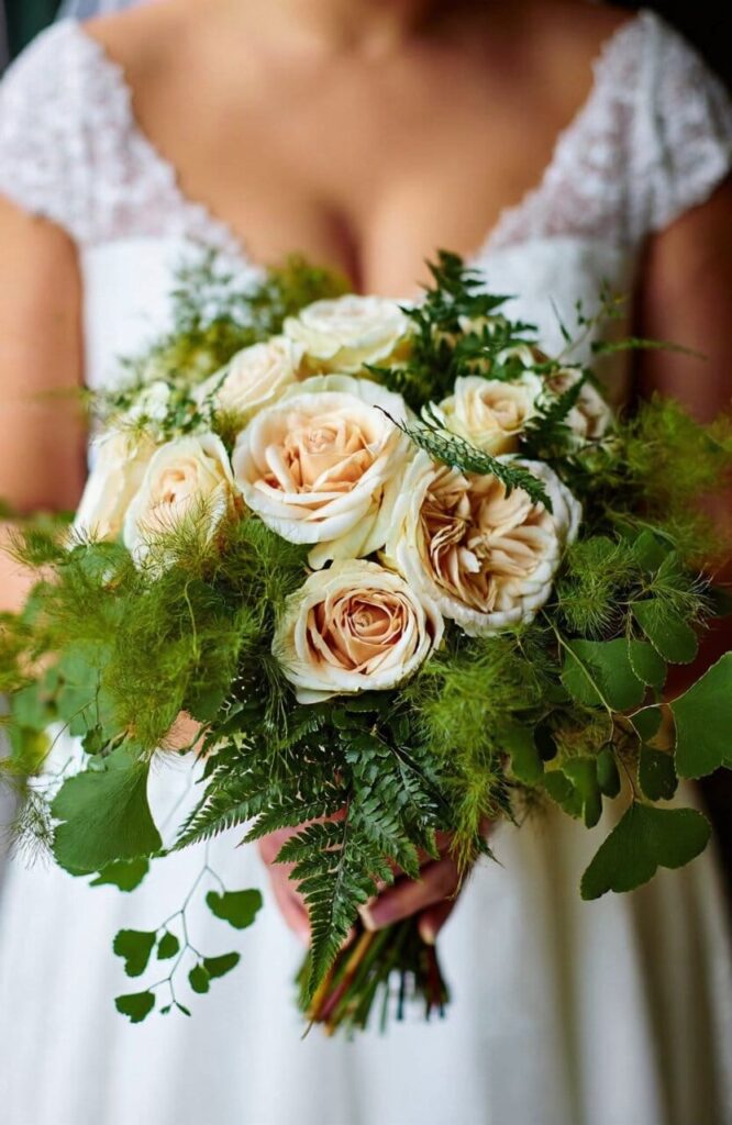 garden rose fern bouquet