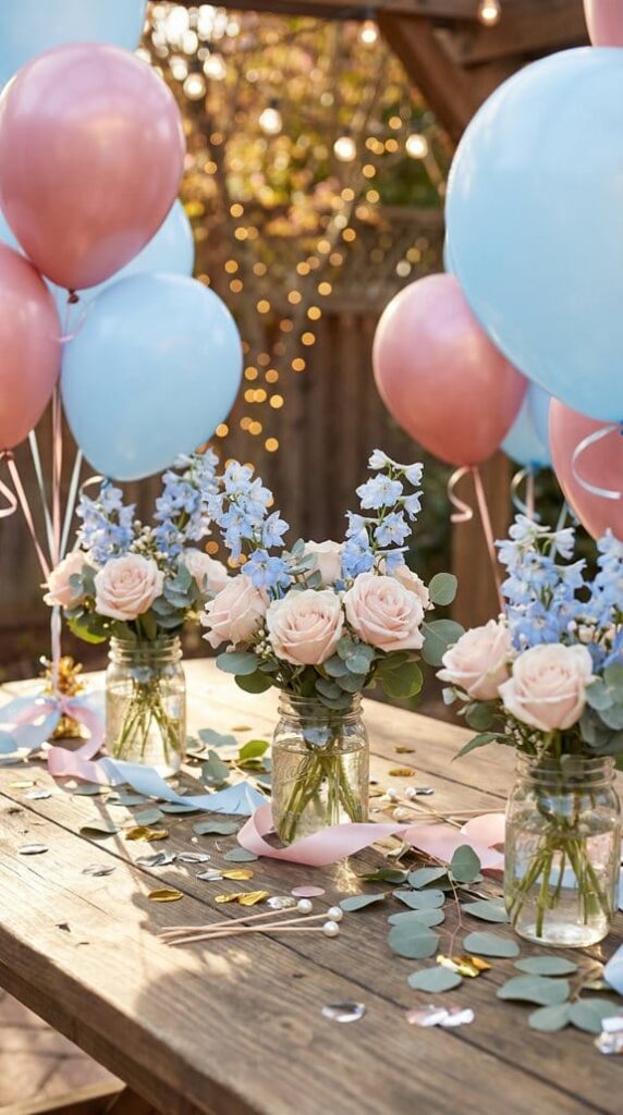 layered balloons ribbons accents