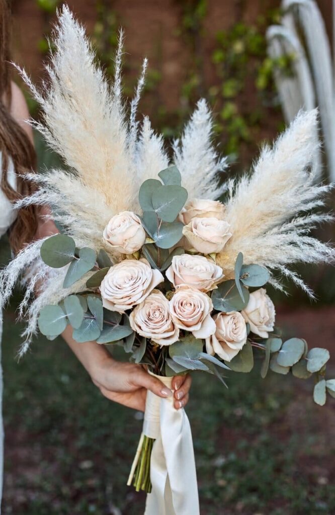 pampas grass blush rose bouquet