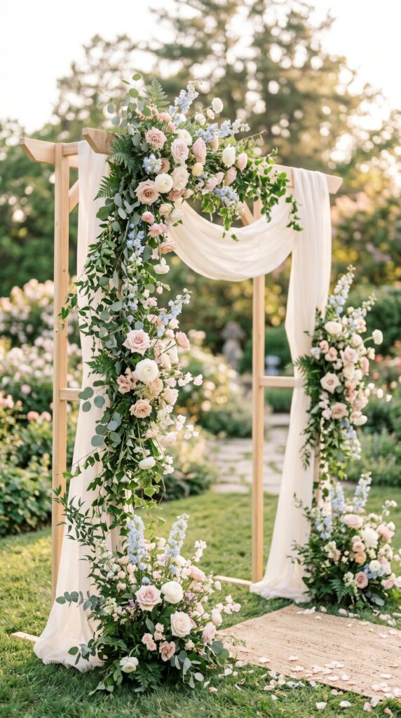 airy gardeninspired wedding arch
