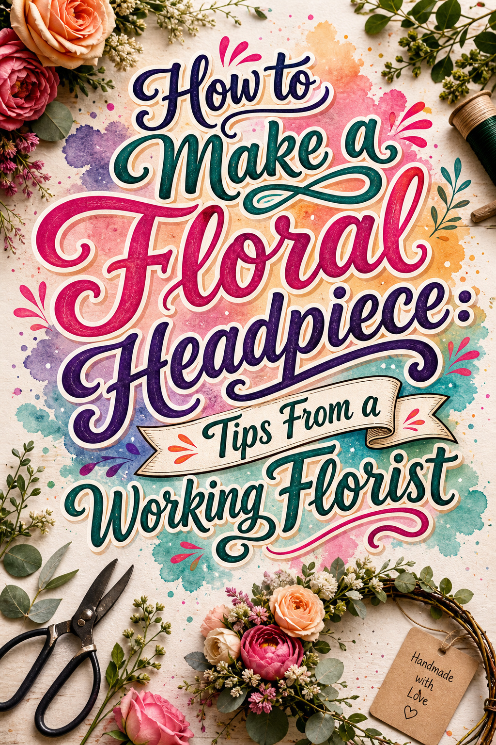 Pinterest graphic for How to Make a Floral Headpiece post on Flower Design Guide