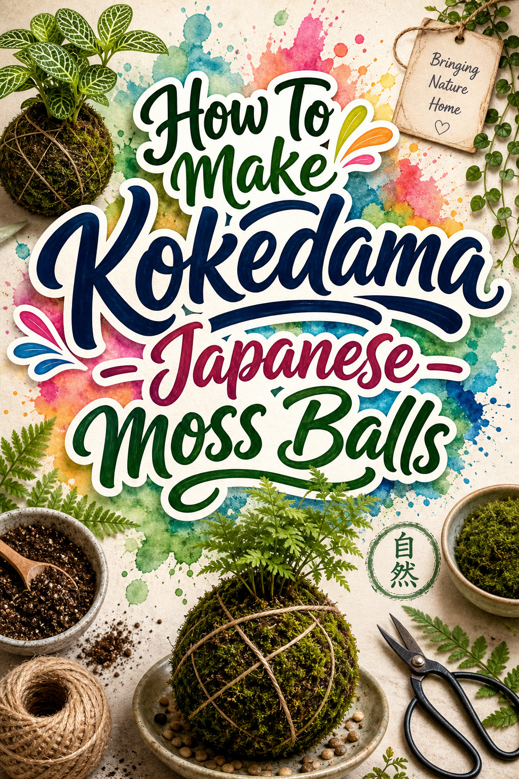 How to make kokedama Japanese moss balls - step by step florist guide