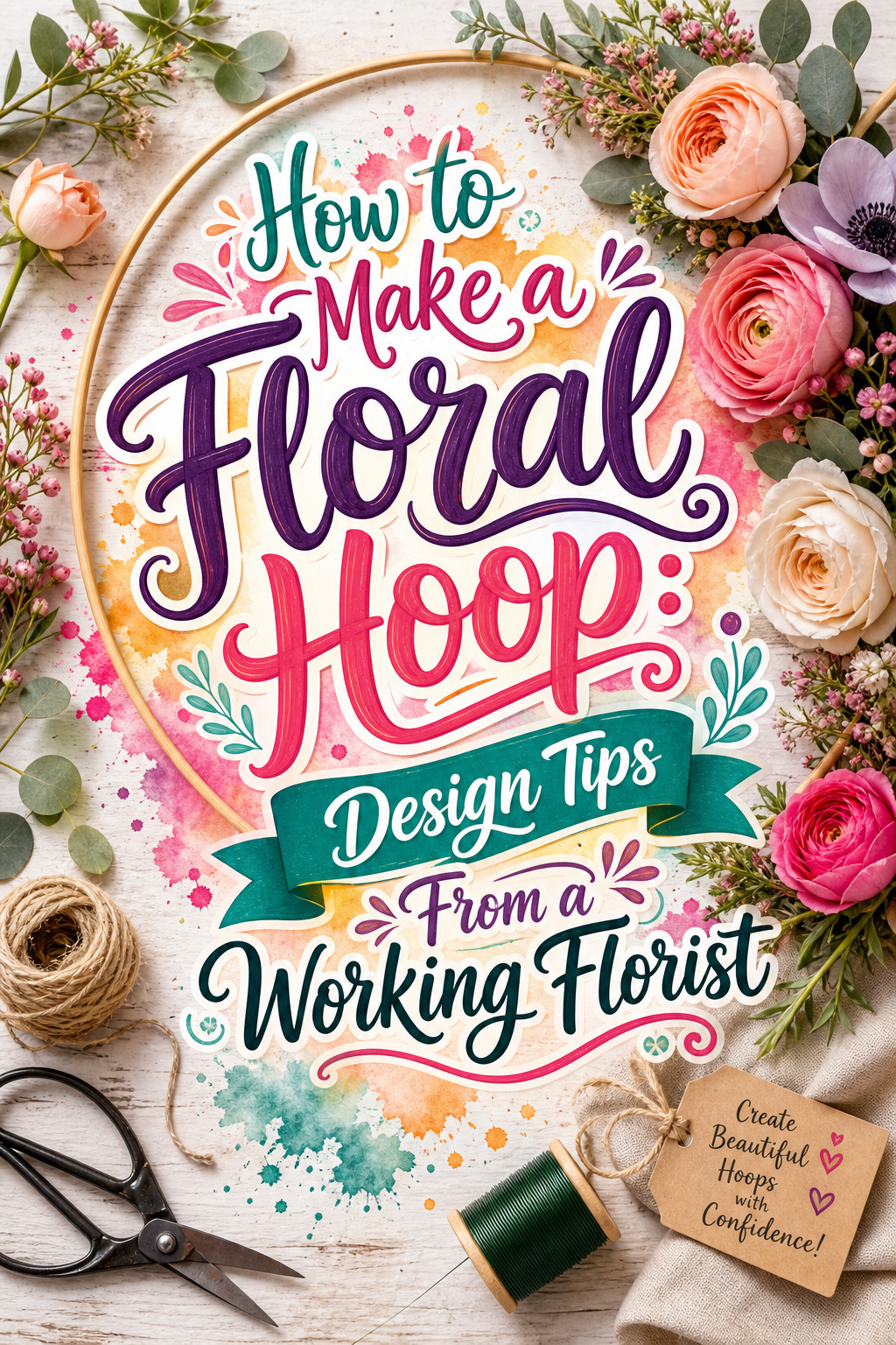 Pinterest graphic for How to Make a Floral Hoop: Design Tips From a Working Florist