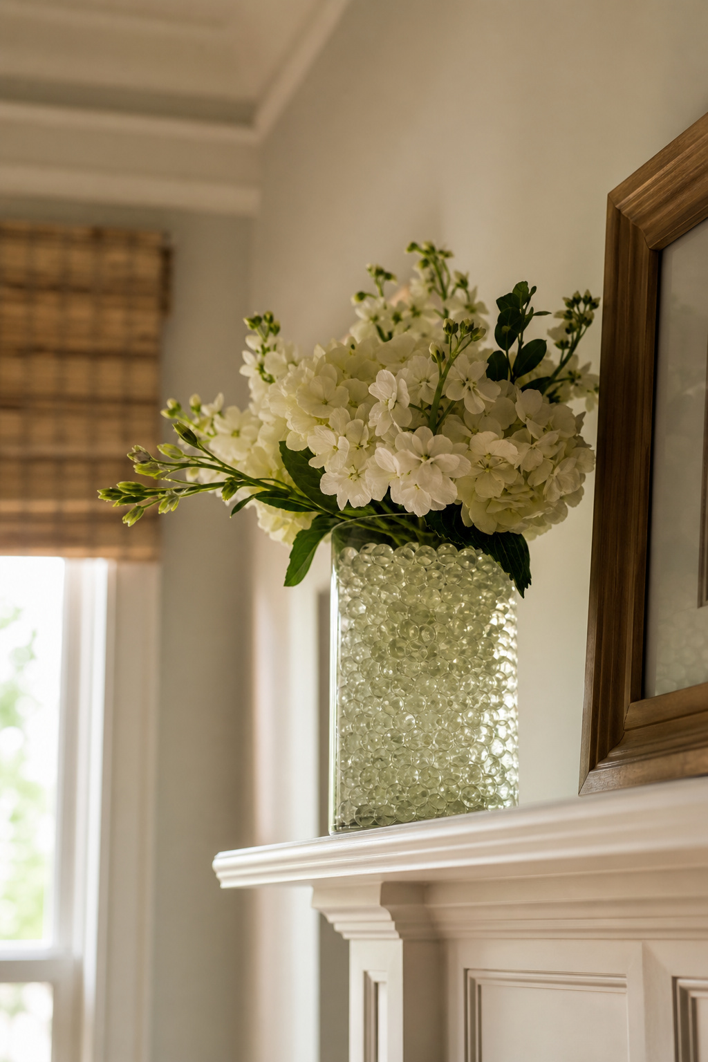 Vase of water pearls placed safely on a high shelf out of reach