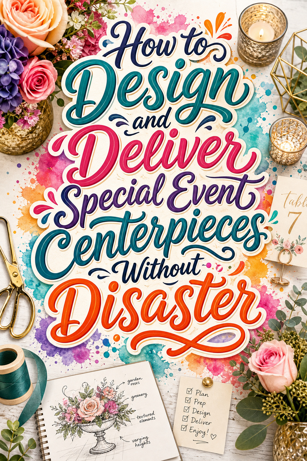 Pinterest graphic for how to design and deliver special event centerpieces