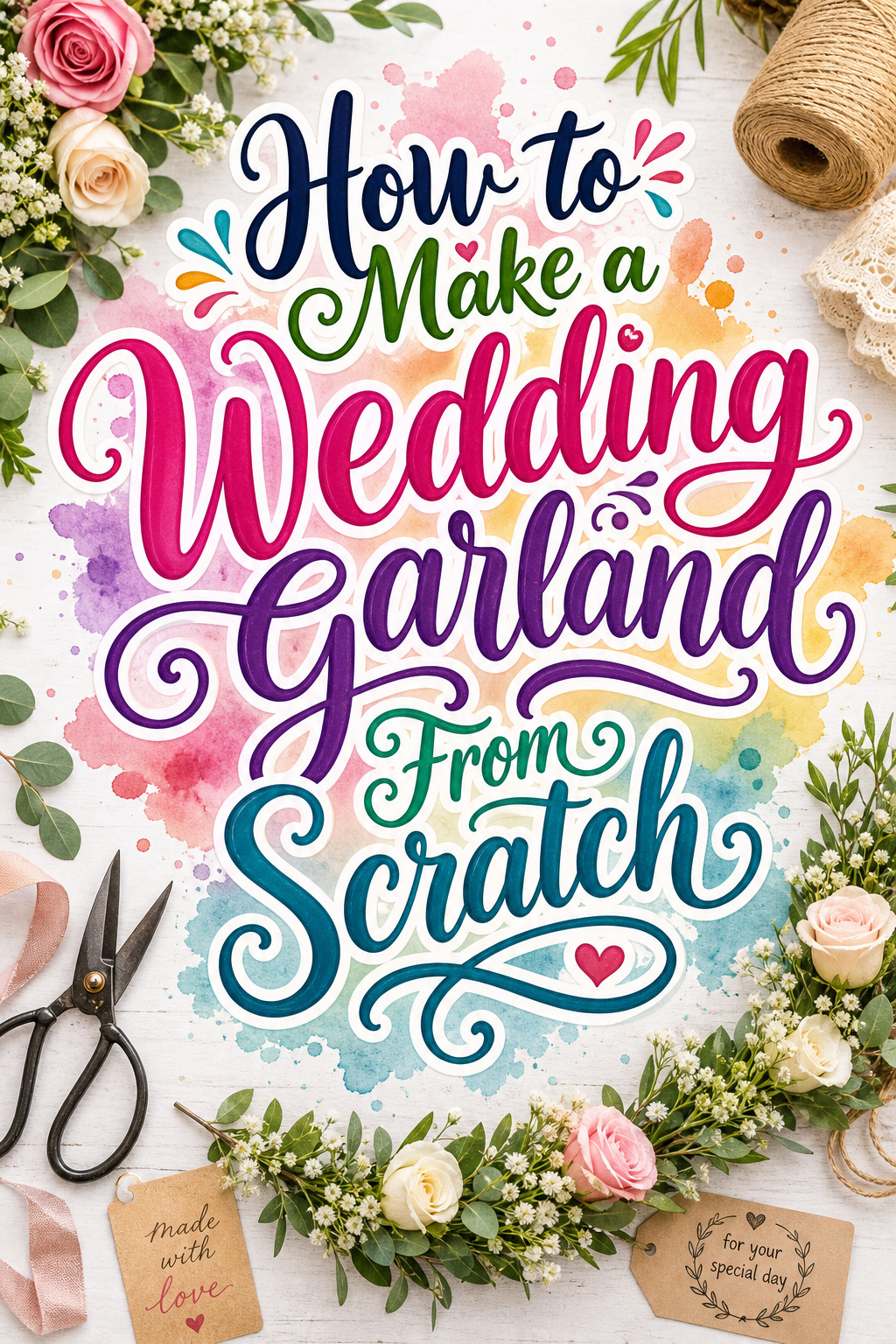 Pinterest graphic for how to make a wedding garland from scratch