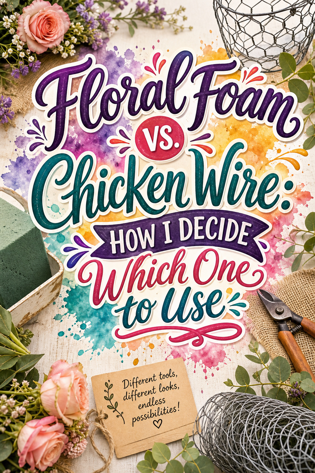 Pinterest graphic for floral foam vs chicken wire