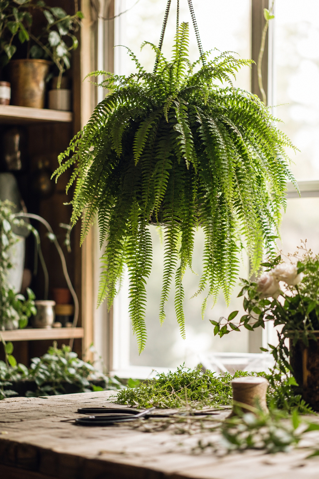 Lush Boston fern in a hanging basket