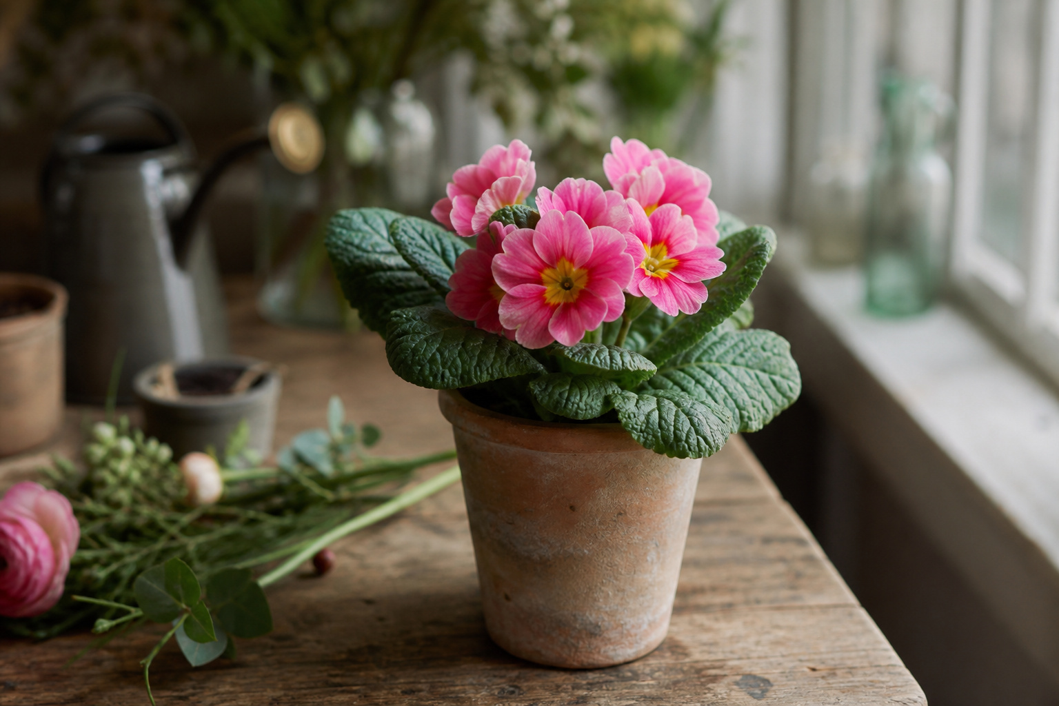 Primrose plant placed in bright indirect light near a window