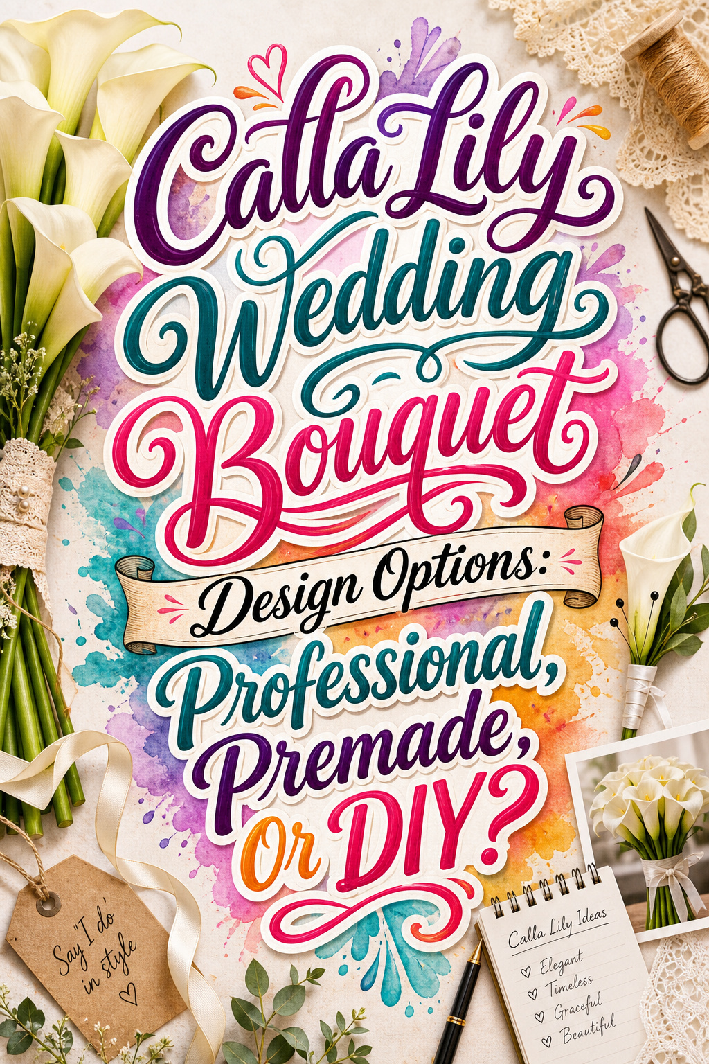 Pinterest graphic for calla lily wedding bouquet design options