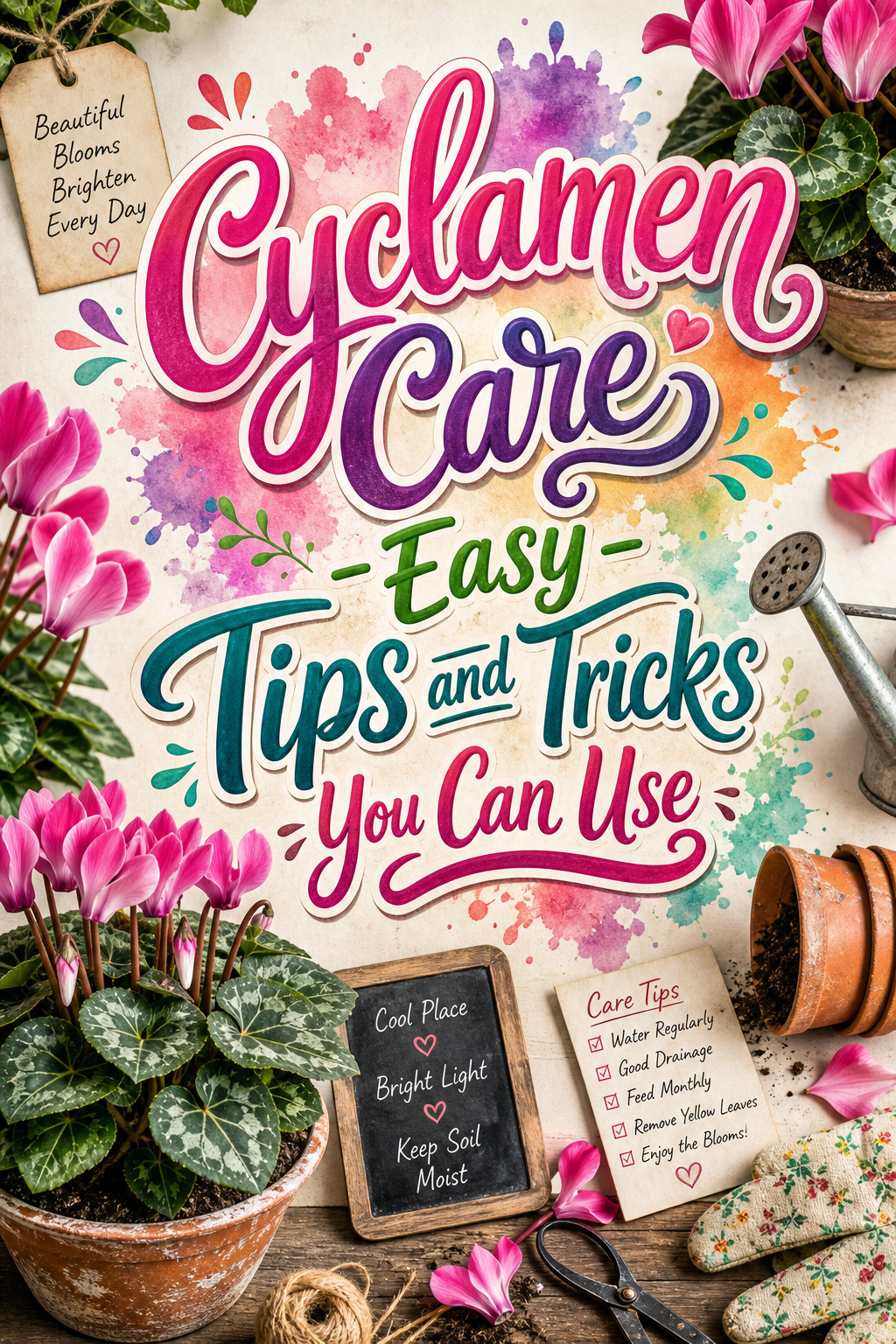 Pinterest graphic for cyclamen care tips and tricks