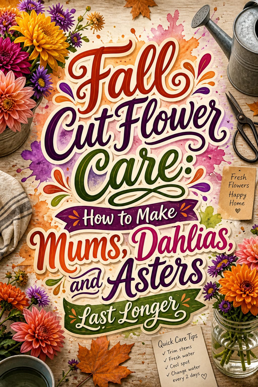Pinterest graphic for Fall Cut Flower Care: A Florist's Guide to Longer-Lasting Blooms