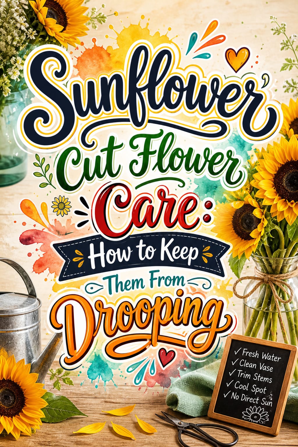 Pinterest graphic for Sunflower Cut Flower Care: How to Keep Them From Drooping