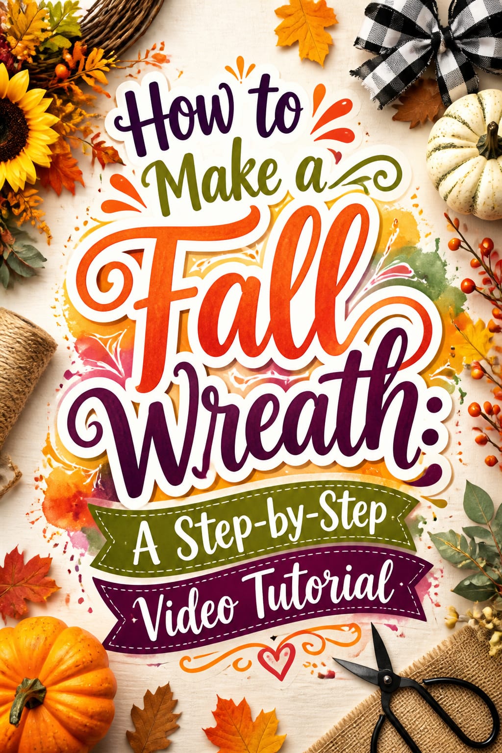 Fall wreath tutorial Pinterest pin featuring a rustic dried wreath on a wooden door
