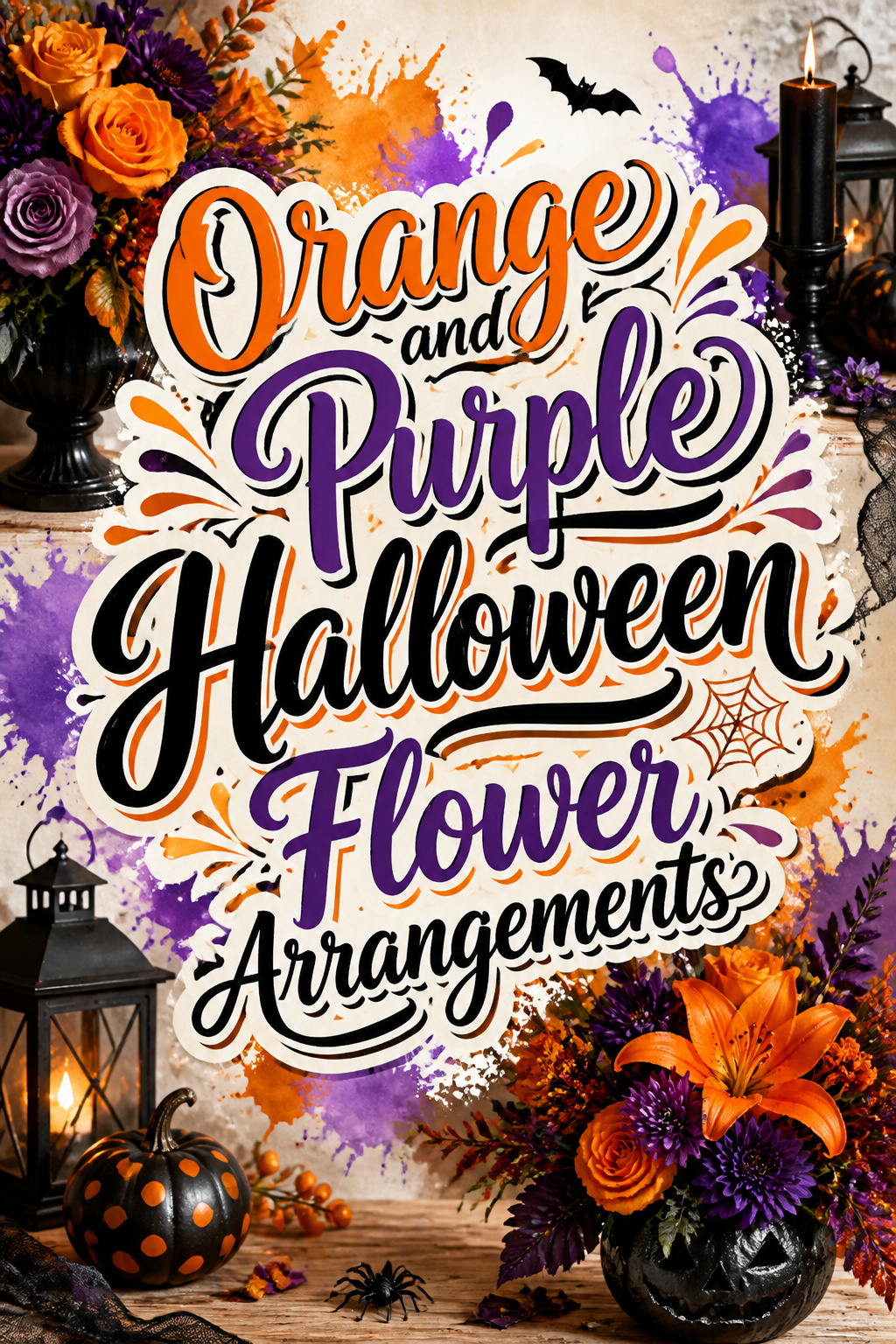 Pinterest graphic for Orange and Purple Halloween Flower Arrangements