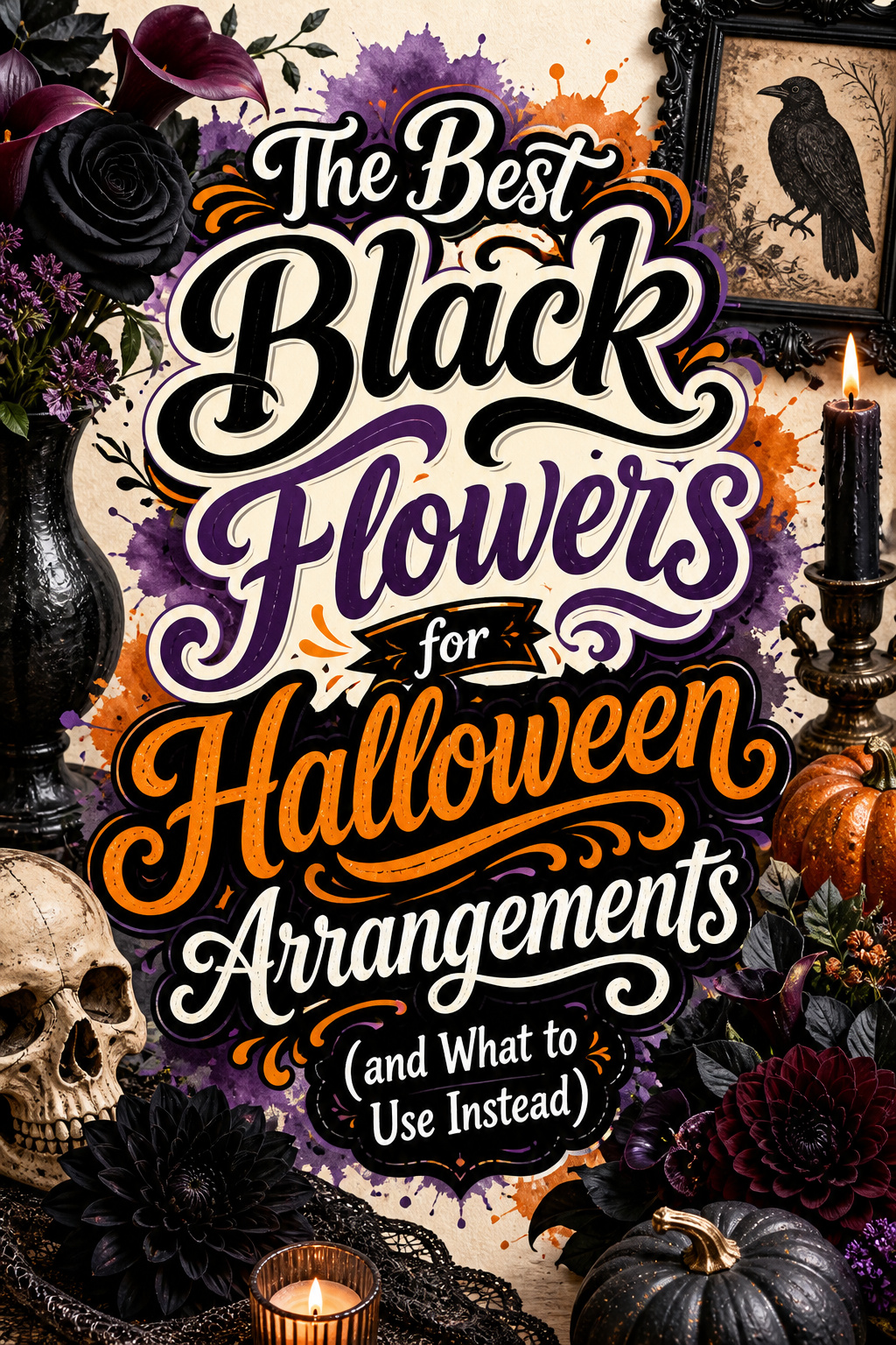 Pinterest graphic for The Best Black Flowers for Halloween Arrangements
