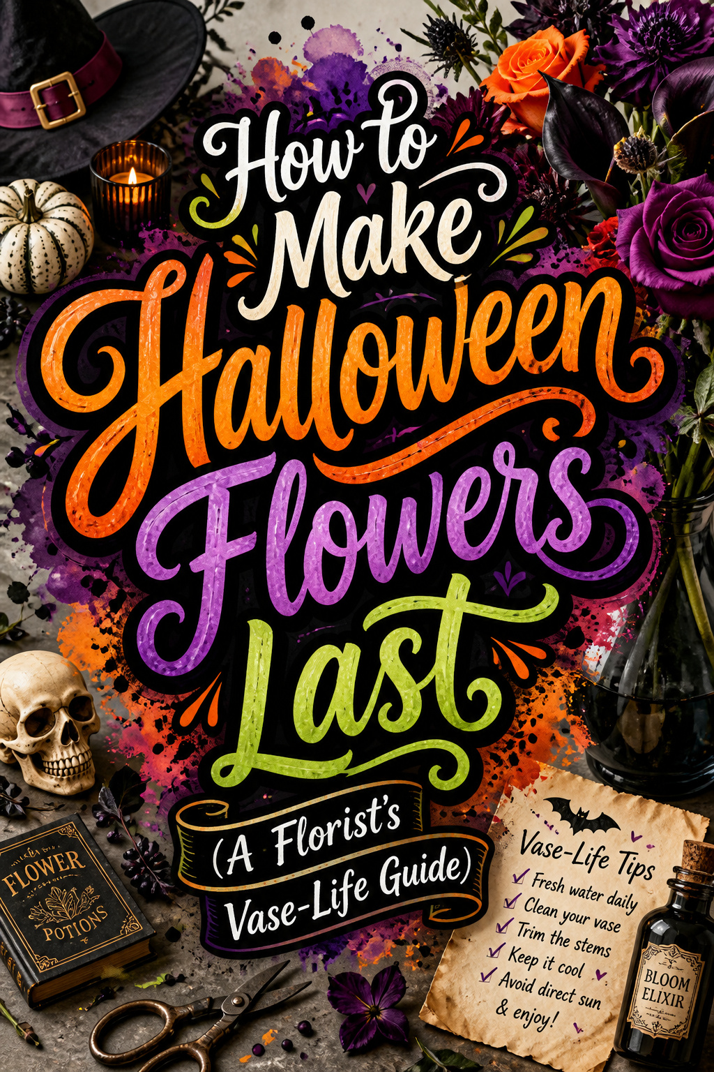 Pinterest graphic for How to Make Halloween Flowers Last
