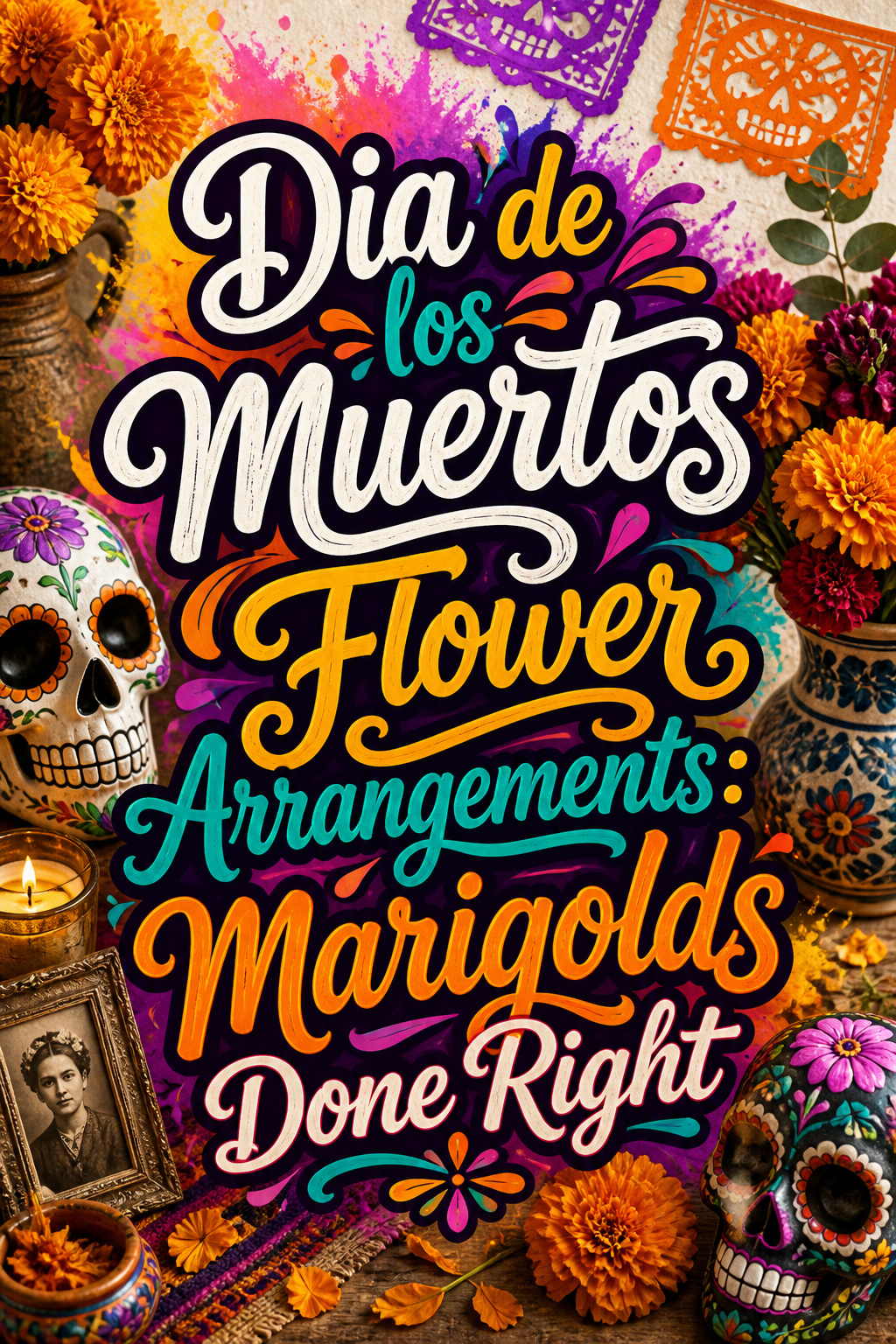 Pinterest graphic for Dia de los Muertos Flower Arrangements