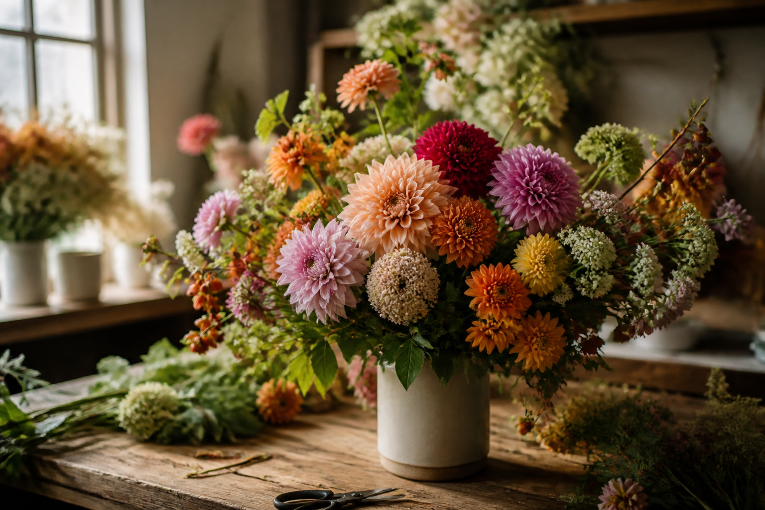 Professionally arranged mixed seasonal Halloween bouquet in a vase