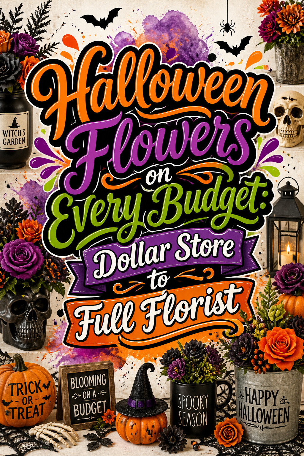 Pinterest graphic for Halloween Flowers on Every Budget