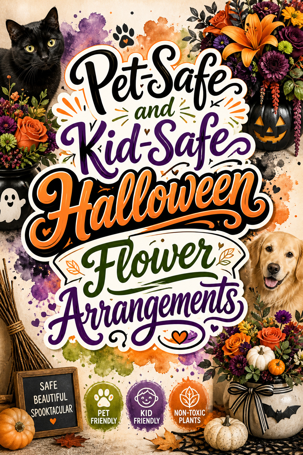 Pinterest graphic for Pet-Safe and Kid-Safe Halloween Flower Arrangements