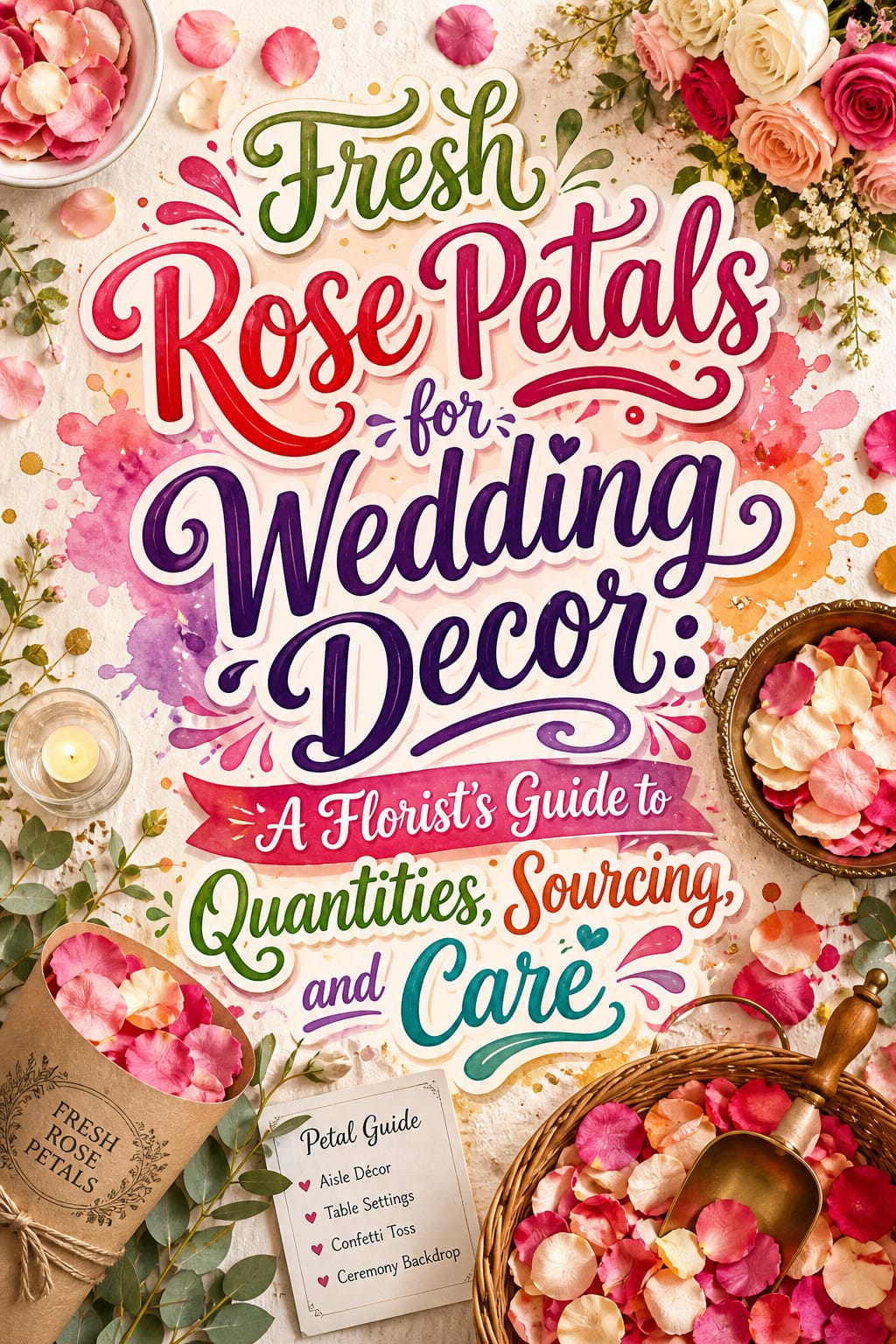 Pinterest graphic for Fresh Rose Petals for Wedding Decor: A Florist's Guide to Quantities, Sourcing, and Care