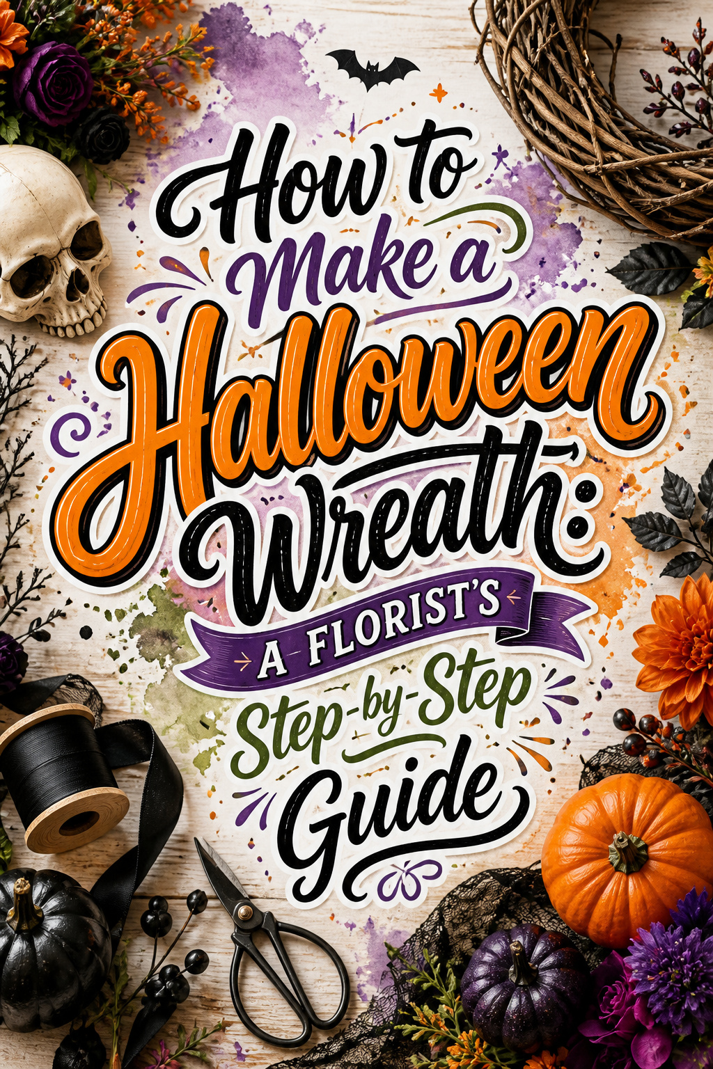 Pinterest graphic for how to make a Halloween wreath