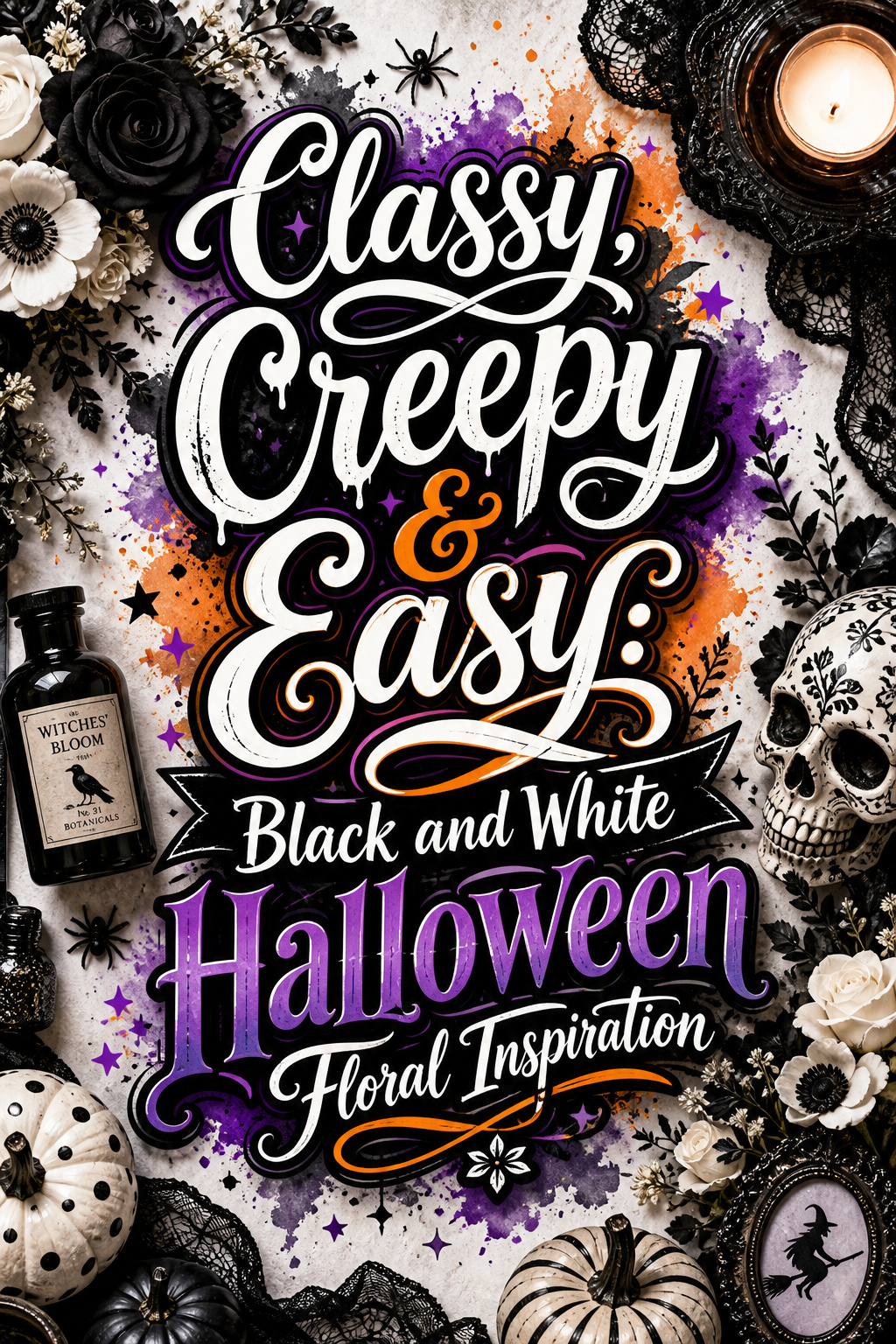 Pinterest graphic for Classy, Creepy & Easy: Black and White Halloween Floral Inspiration