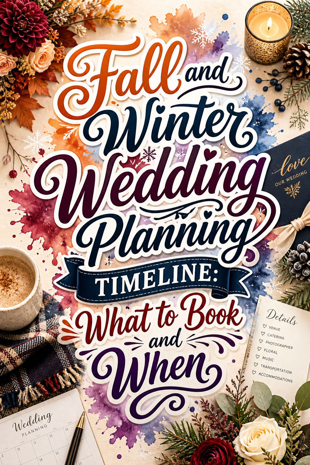 Pinterest graphic for Fall and Winter Wedding Timeline