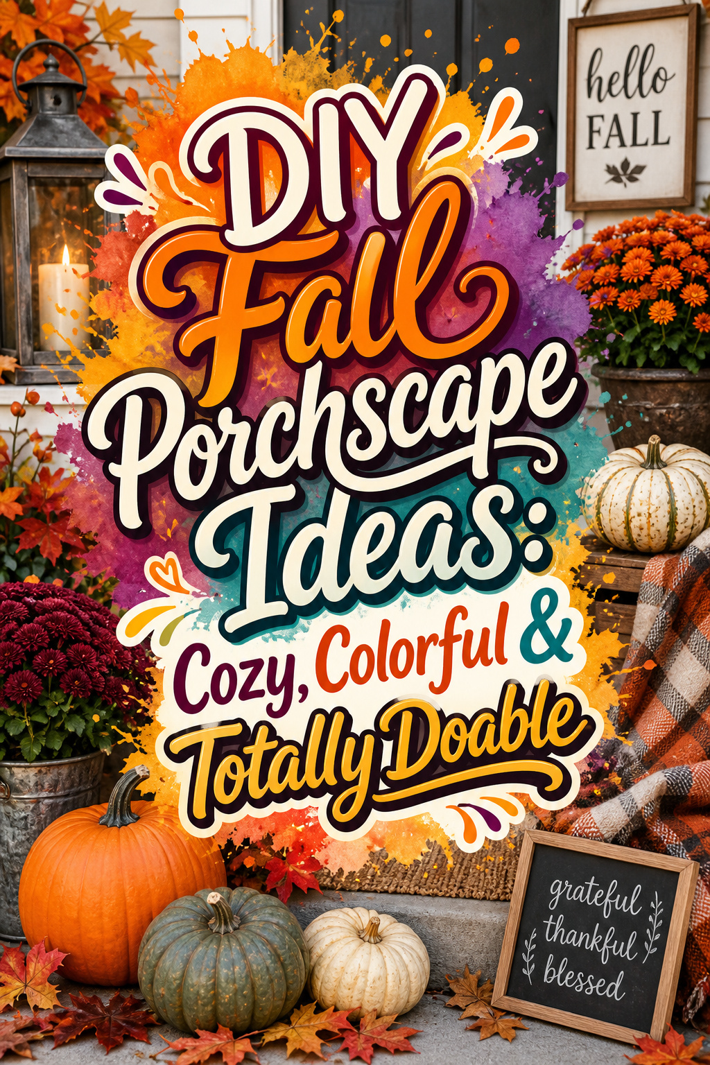 Pinterest graphic for DIY Fall Porchscape Ideas: Cozy, Colorful & Totally Doable