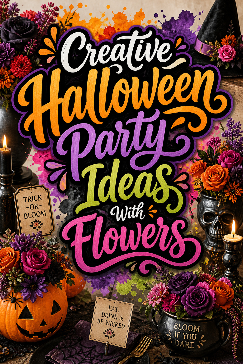 Pinterest graphic for Creative Halloween Party Ideas With Flowers