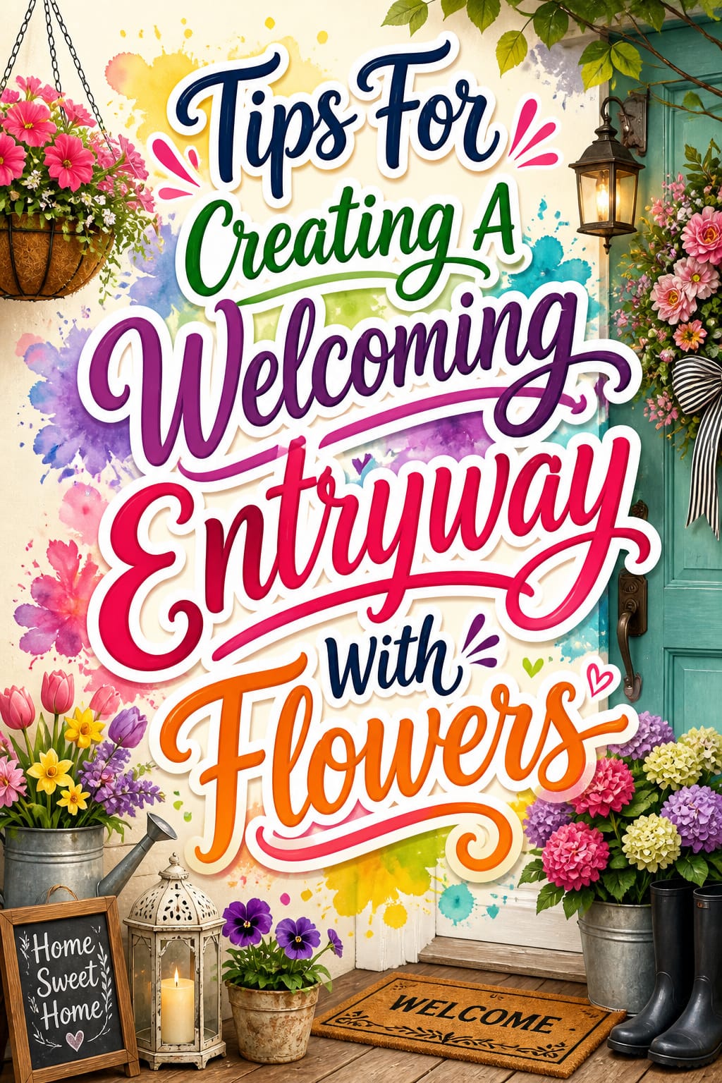 Pinterest graphic for Tips For Creating A Welcoming Entryway With Flowers