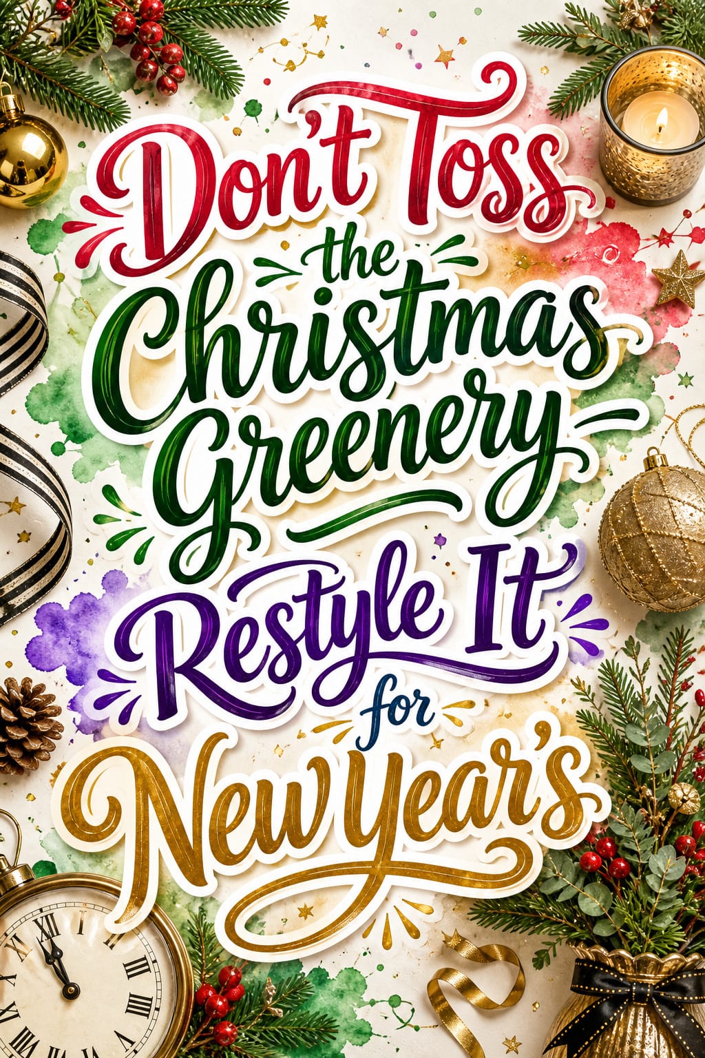 Pinterest graphic for Don't Toss the Christmas Greenery — Restyle It for New Year's