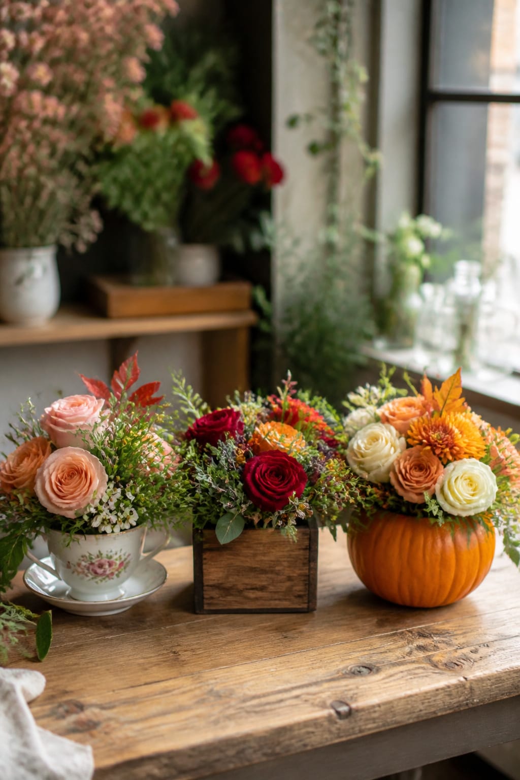 Three small variations of foam-free arrangements in different containers