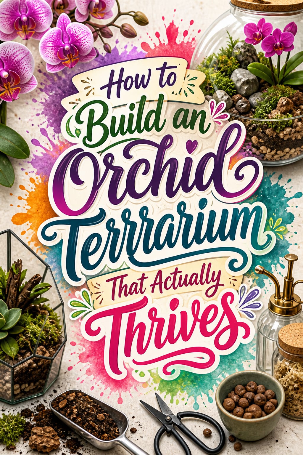 Pinterest graphic for how to build an orchid terrarium