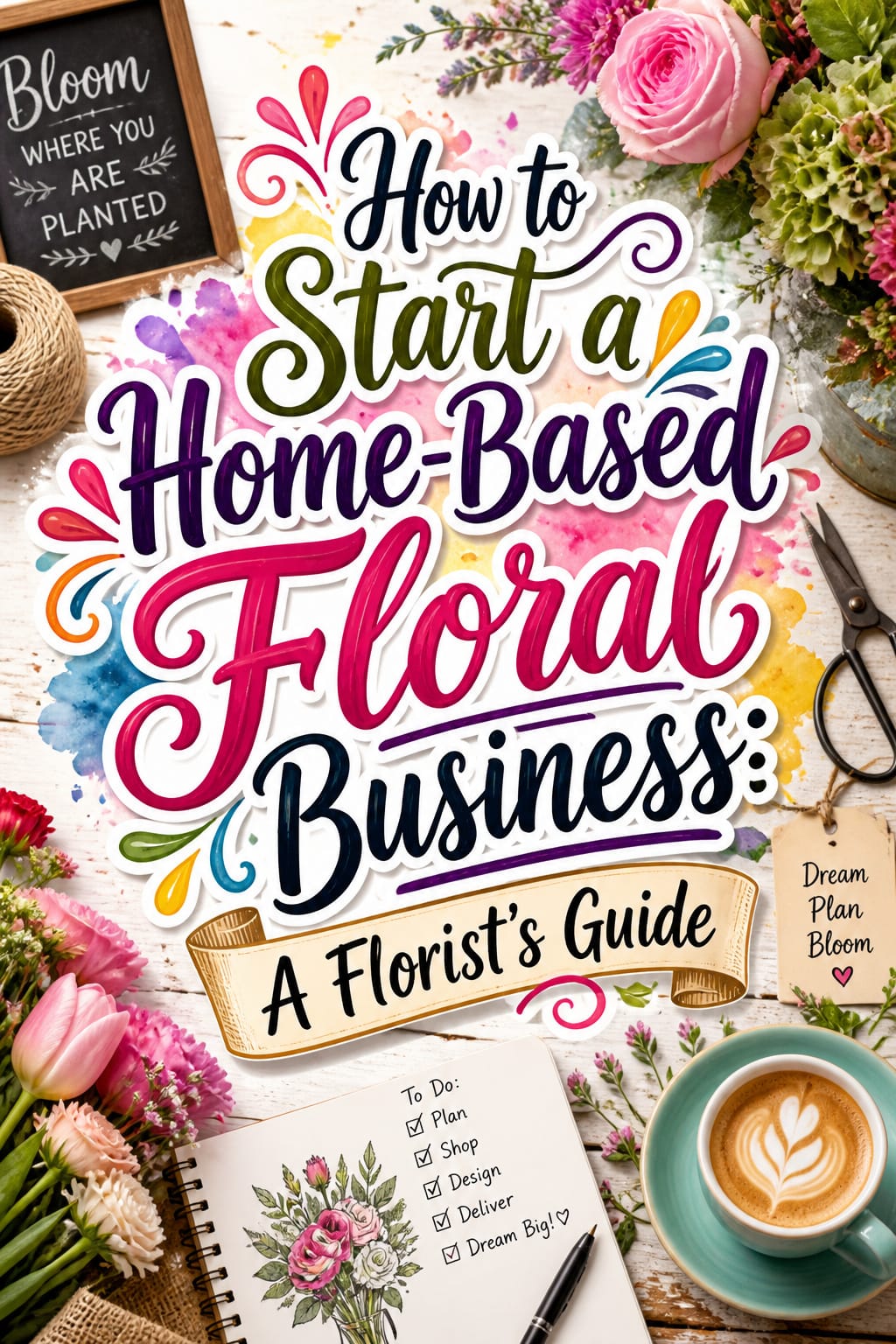 Pinterest graphic for how to start a home-based floral business