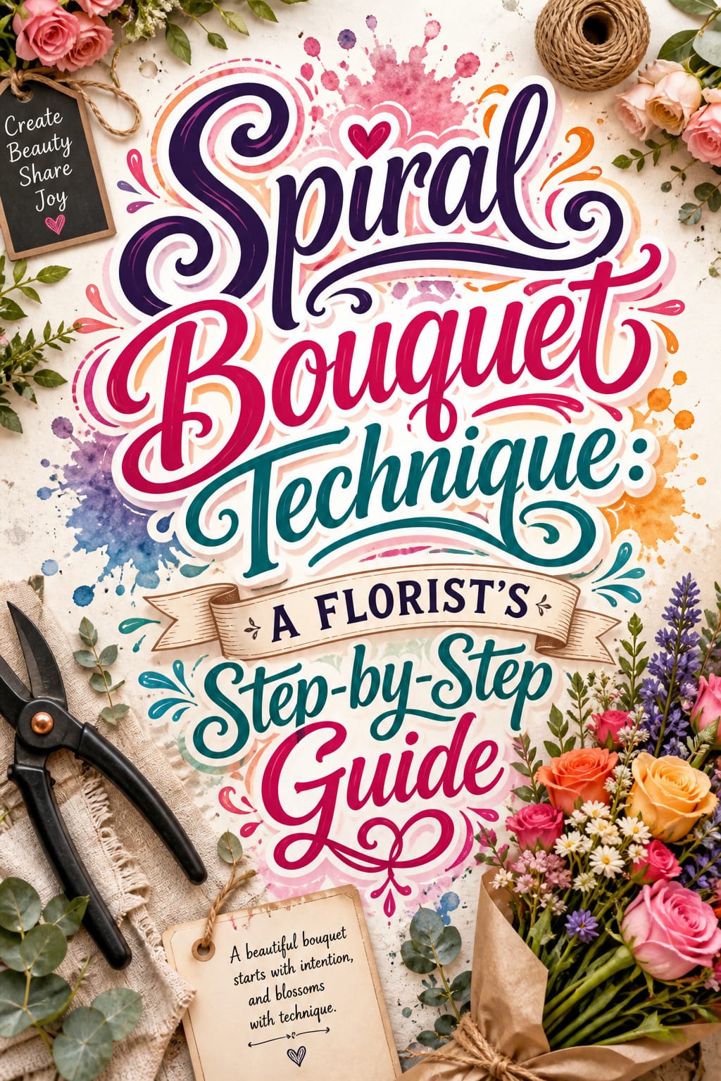 Pinterest graphic for spiral bouquet technique step-by-step guide